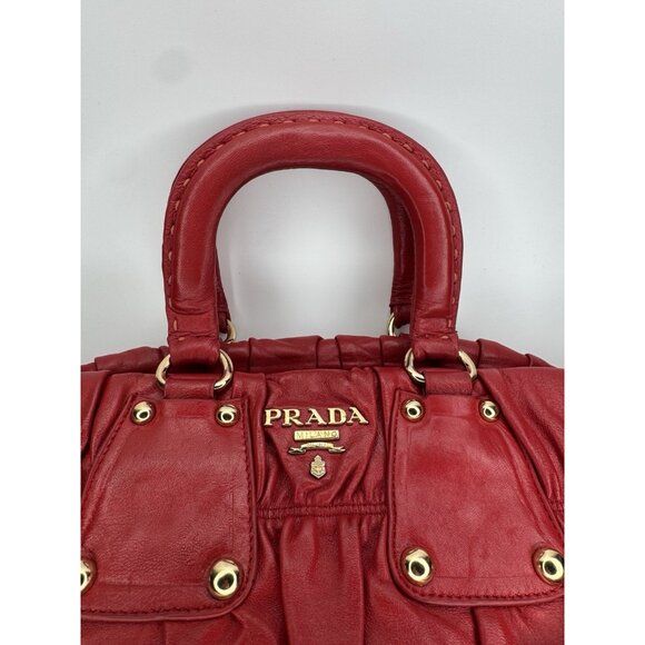 Prada Napa Gauffre Tessuto Red Leather Two Way Bag - Picture 2 of 16